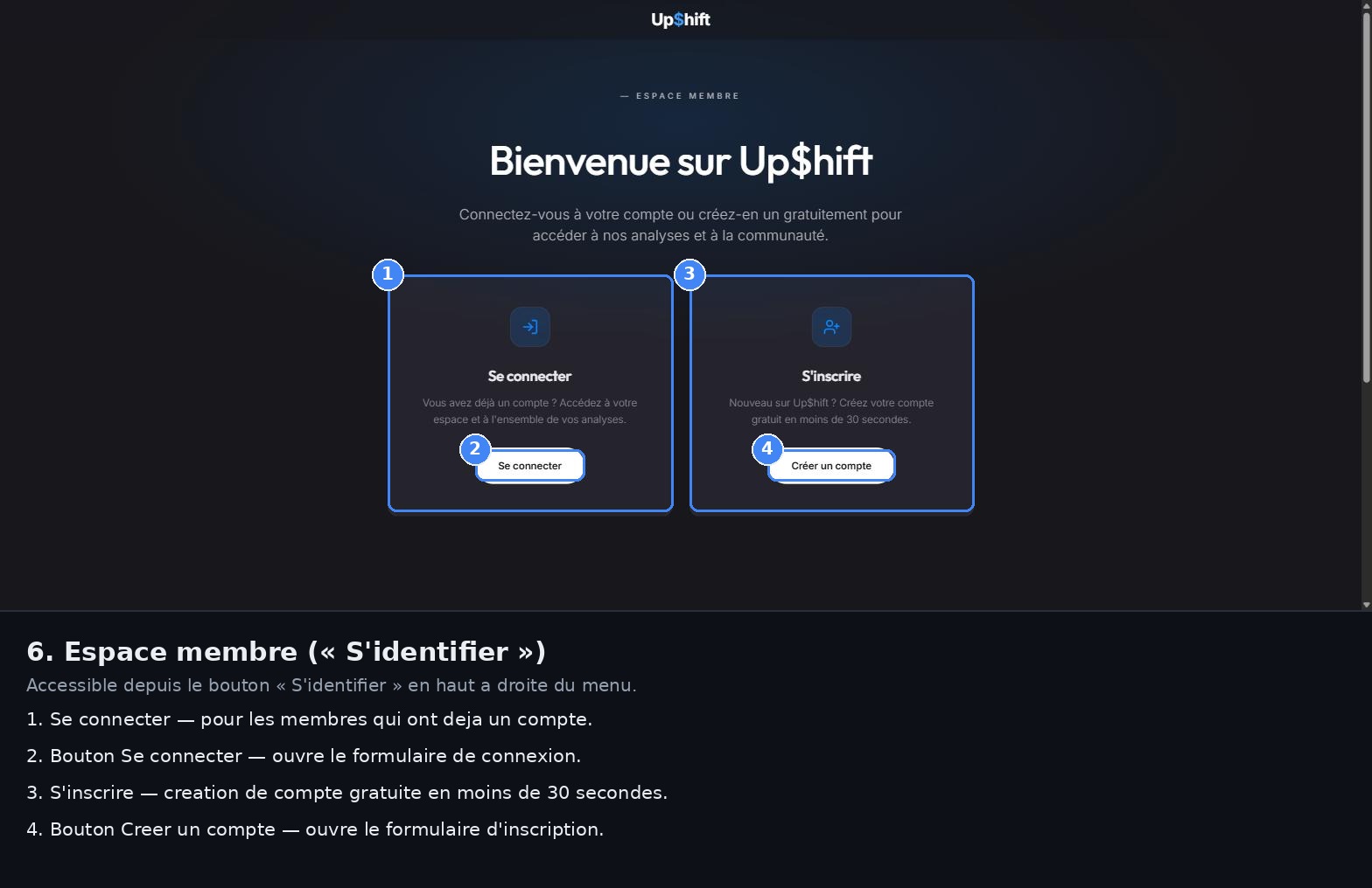 Écran S'identifier proposant de se connecter ou créer un compte