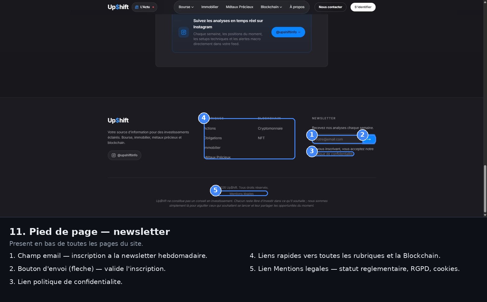 Formulaire d'inscription à la newsletter dans le pied de page